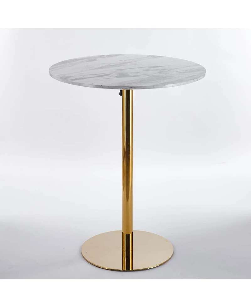 Streamdale Modern Gold Bar Table Set with 2 Adjustable Stools, Round Marble Pub Table
