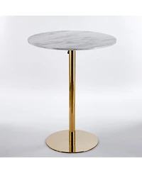 Streamdale Modern Gold Bar Table Set with 2 Adjustable Stools, Round Marble Pub Table