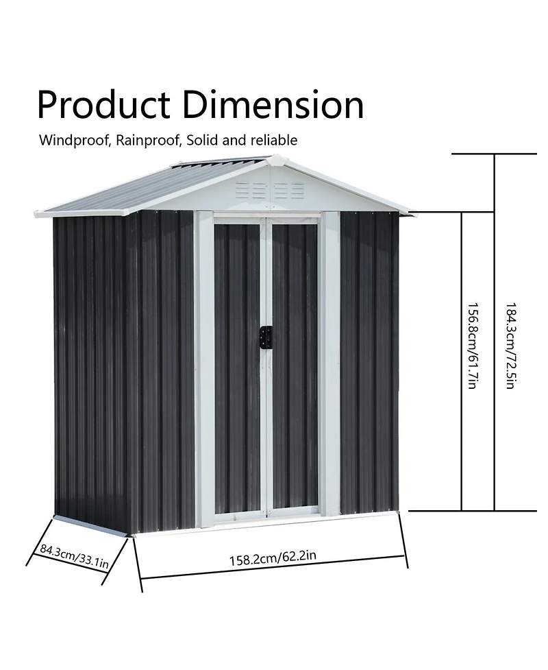 Streamdale Furniture 5x3 ft Grey Sliding Door Garden Shed for Outdoors Storage Apex Roof Design