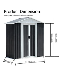 Streamdale Furniture 5x3 ft Grey Sliding Door Garden Shed for Outdoors Storage Apex Roof Design