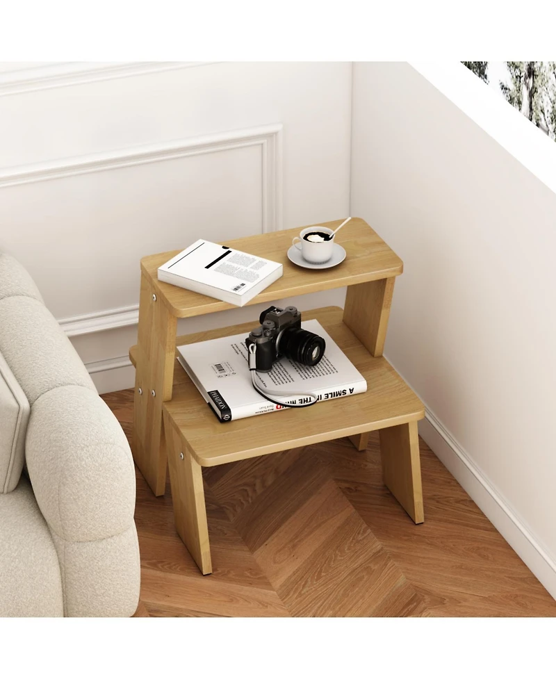 Streamdale Furniture Streamdale 2-Tier Natural Finish Wooden Nightstand/End Table