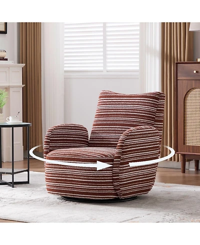 Streamdale Modern Style Swivel Leisure Chair with Striped Armrest