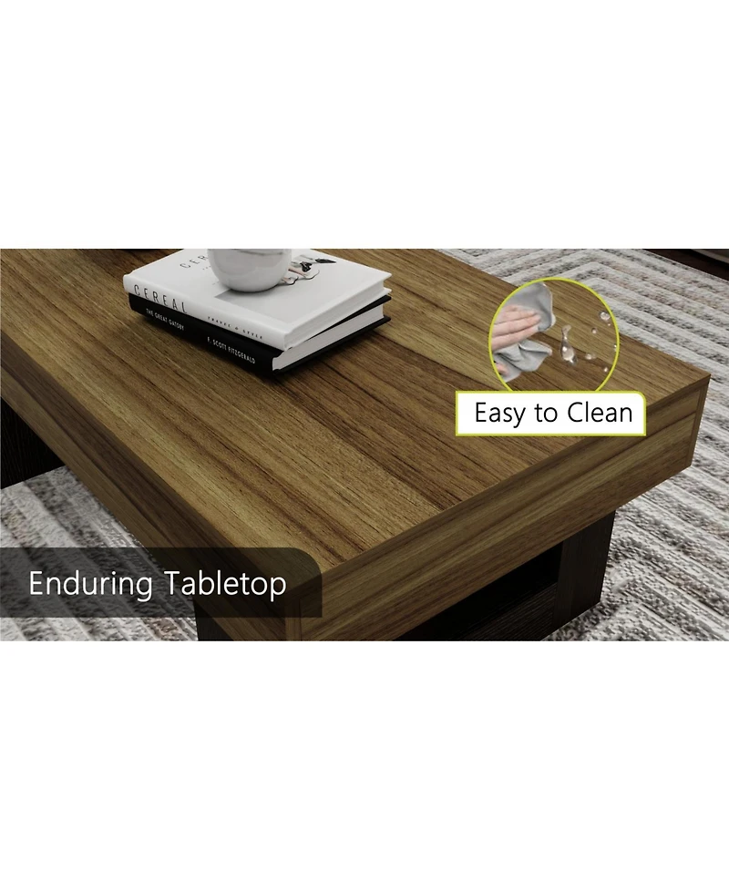 Streamdale 42" Rustic Brown Wood Farmhouse Coffee Table with Sturdy Base