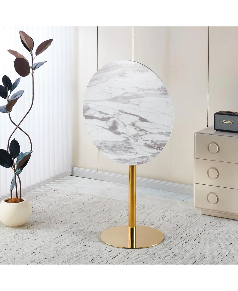 Streamdale Modern Gold Bar Table Set with 2 Adjustable Stools, Round Marble Pub Table