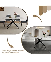Streamdale Furniture59" Modern Expandable Dining Table w/Retractable Leaf, Charred Stone & Black Base