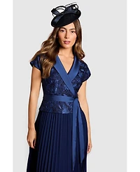 Coast Women's Lace Wrap Top Pleat Tux Midi Dress