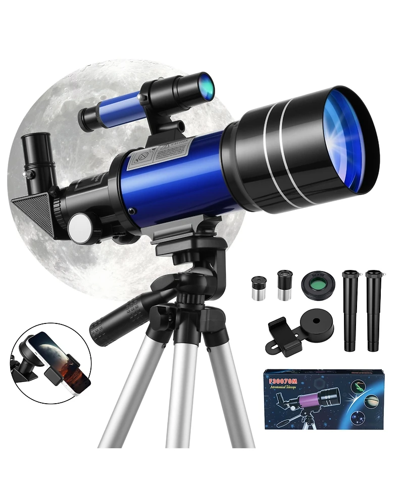 Telescope 70mm Aperture 300mm Az Mount Telescope with Stand and Phone Adapter for Kids, Adults and Beginners