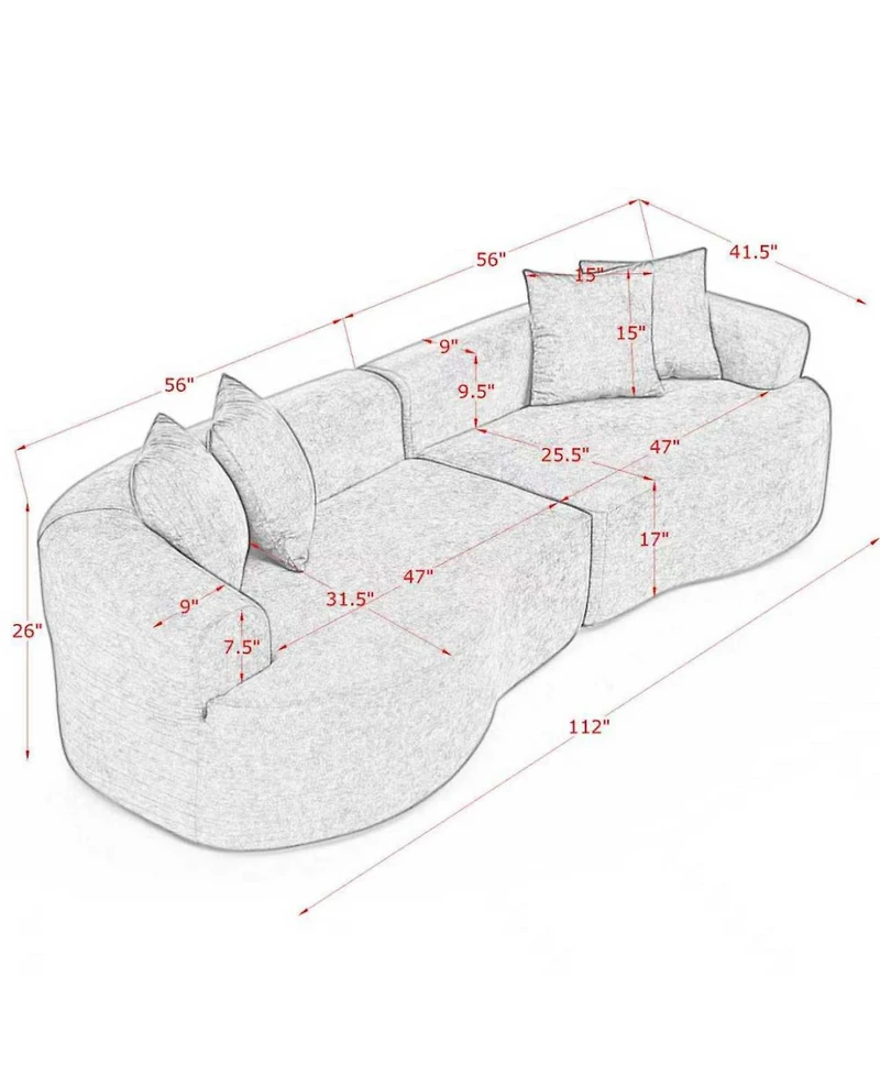 Streamdale Furniture Streamdale Modern Cloud 4-Seater Curved Sectional Sofa, Minimalist Black Chenille Couch