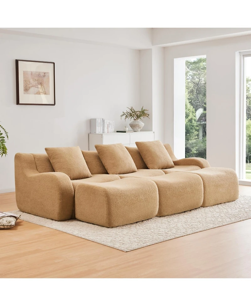 Streamdale Furniture Three-Seat Teddy Fabric Sofa, Camel