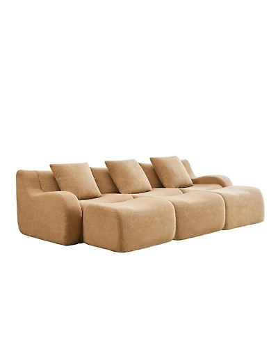 Streamdale Furniture Three-Seat Teddy Fabric Sofa, Camel