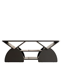 Streamdale Engineered Wood Rounded Corner Rectangular Coffee Table with Open Shelves - Black