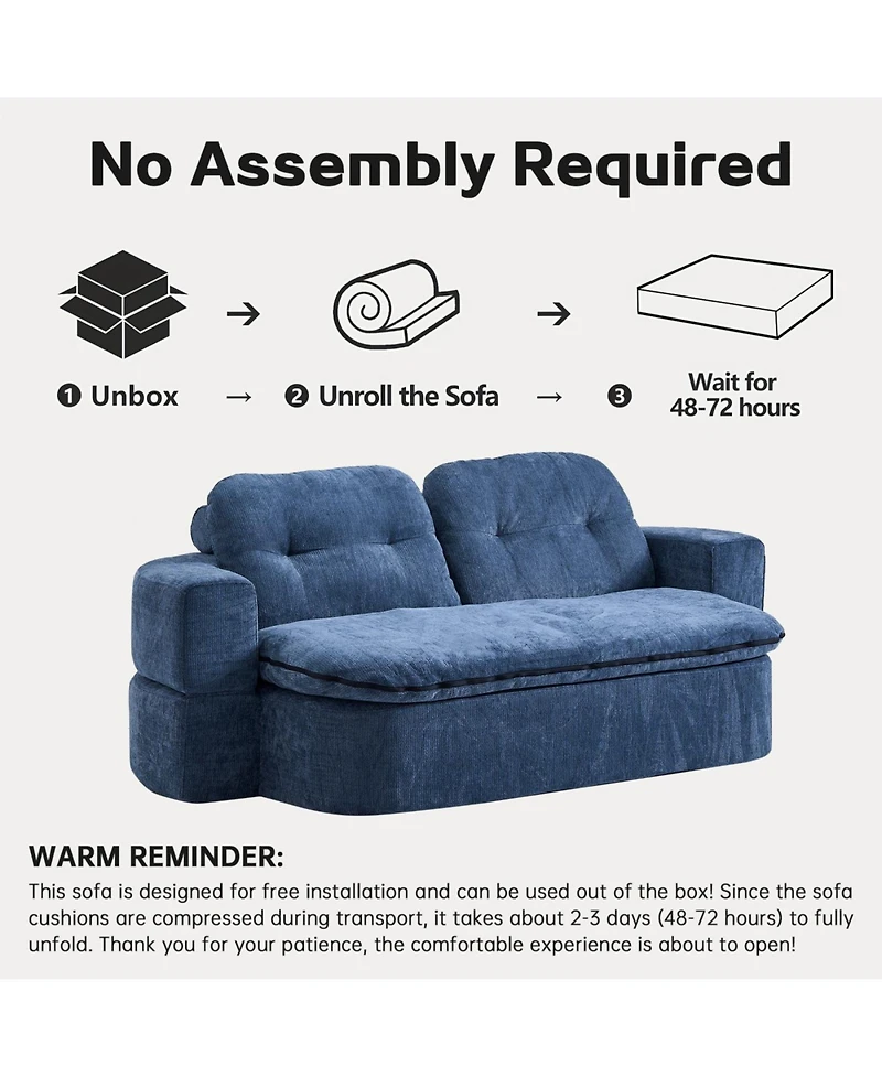 Streamdale Furniture Streamdale Modern Floor Sofa with 2 Pillows, Convertible Corduroy Sleeper Sofa Bed