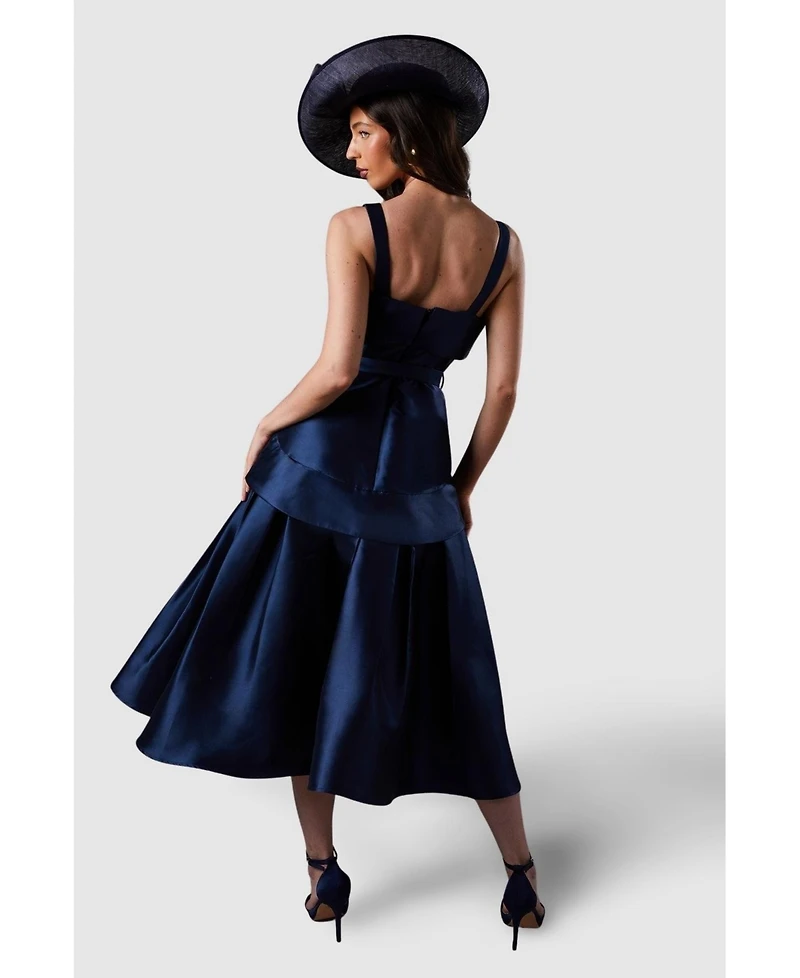 Coast Women's Tan Twill Belted Volume Midi Dress