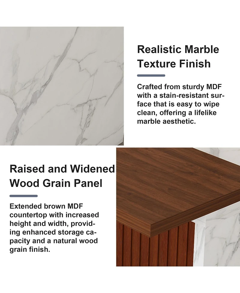 Streamdale Furniture Black Marble Kitchen Island with Led Lighting & Grille Details