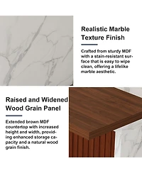 Streamdale Furniture Black Marble Kitchen Island with Led Lighting & Grille Details