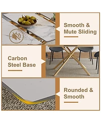 Streamdale Furniture Modern Expandable Dining Table with Retractable Leaf, Stone Top & X-Base, 4 Chairs