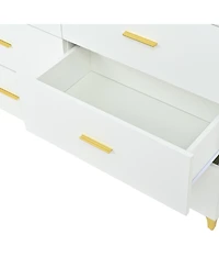 Streamdale Furniture Six drawers, golden straight aluminum handle, golden triangle legs, white locker