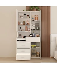 Homsee Luxury black aluminum alloy tempered glass doors, 4-door wardrobes, bedroom armoire, Closet