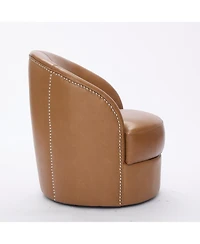 Streamdale Furniture Light Brown Leather Swivel Chair, Mid-Century Modern Lounge Chair