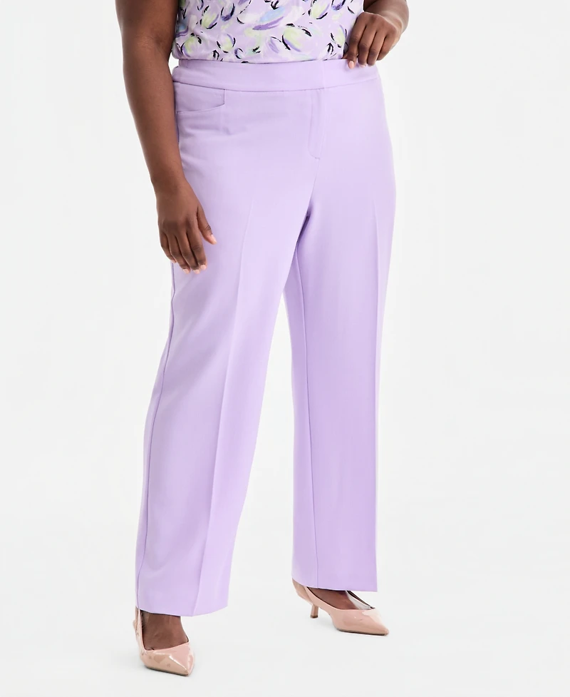 Kasper Plus Stretch Crepe Fly-Front Trousers