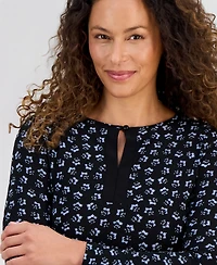 Jones New York Petite Long-Sleeve Printed Keyhole Top