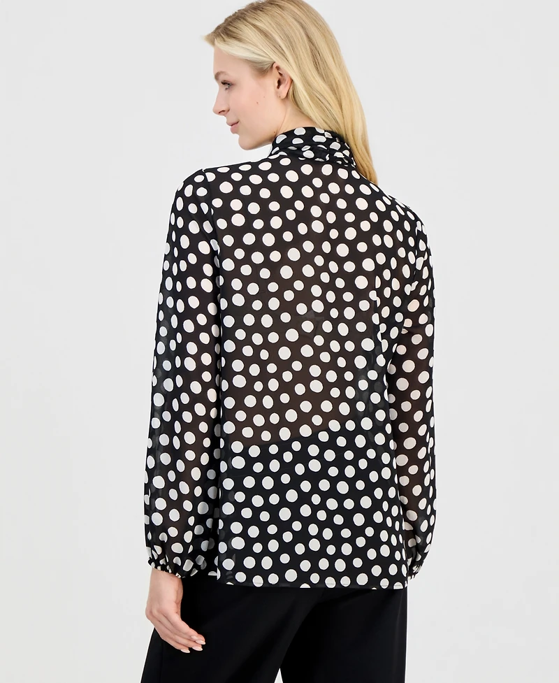 Tahari Asl Women's Printed Long-Sleeve Bow Blouse