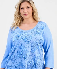 Style & Co Plus Embroidered Scoop-Neck Top, Macy's Exclusive