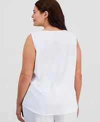 Kasper Plus Sleeveless Pearl-Trim Blouse