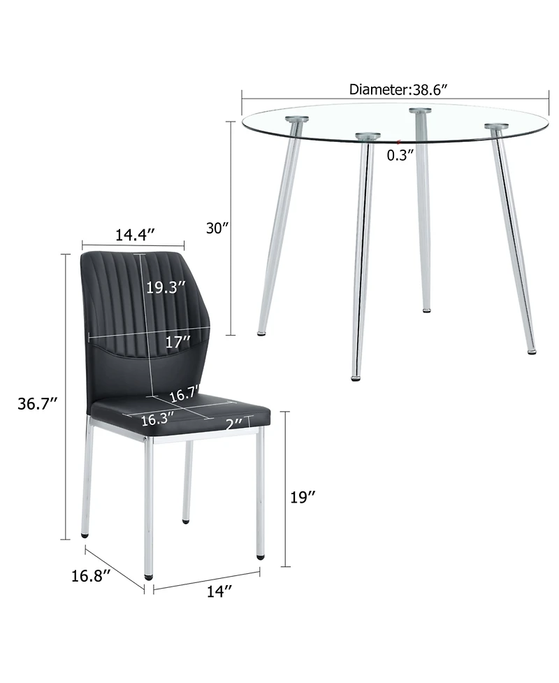 Streamdale Furniture Glass Dining Table Set with 4 Black Pu Chairs