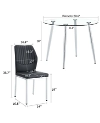 Streamdale Furniture Glass Dining Table Set with 4 Black Pu Chairs