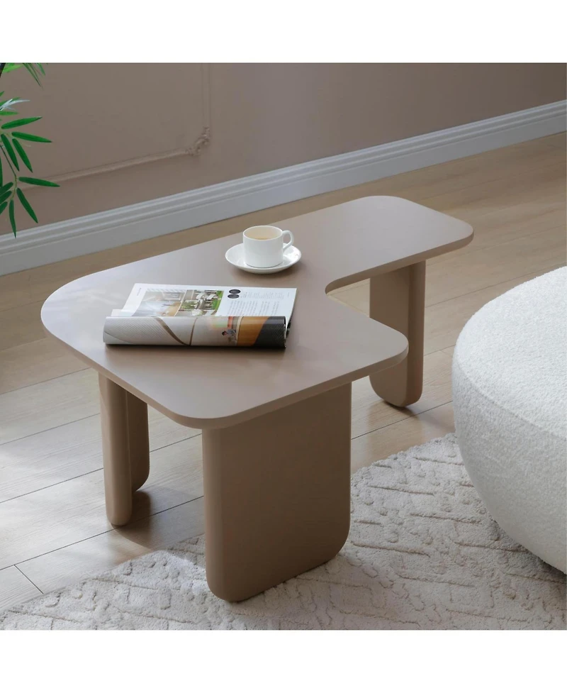 Streamdale Furniture 35.43" L-Shape Modern Coffee Table, Multi-layer Green Paint, Khaki