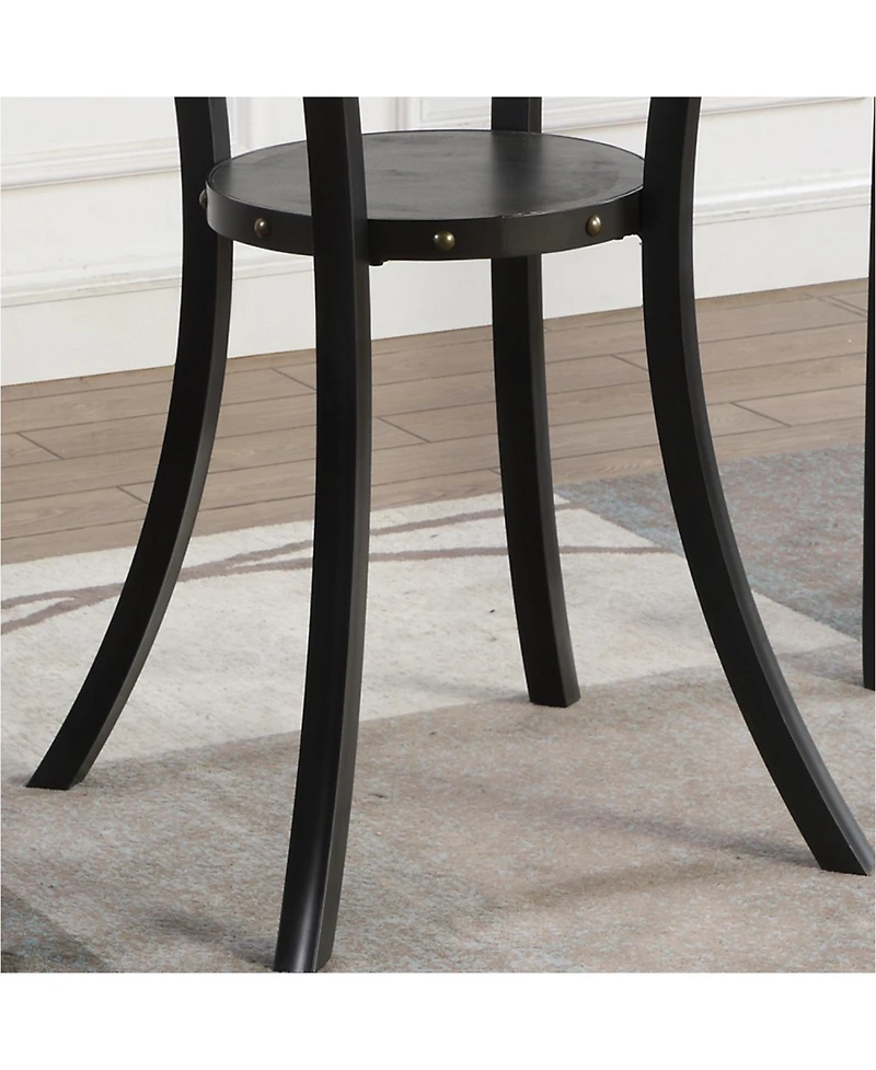 Streamdale Furniture 3-Piece 36" Round Espresso Bar Table w/ 2 Gray Nail Head Pub Chairs