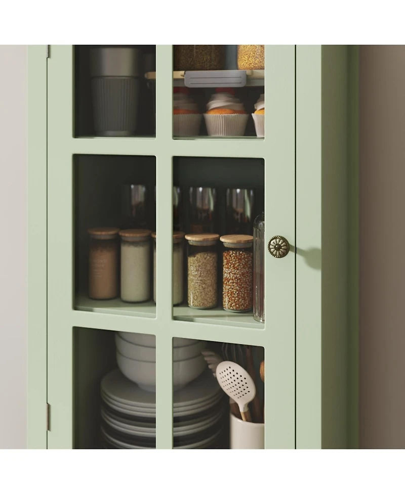 Streamdale Furniture Minimalist Mint Green Buffet Cabinet with Glass Doors & Double Drawer