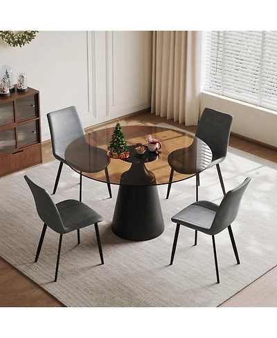 Streamdale Furniture 35" Round Dining Table & 4 Chairs Set - Mid-Century Modern Glass Top