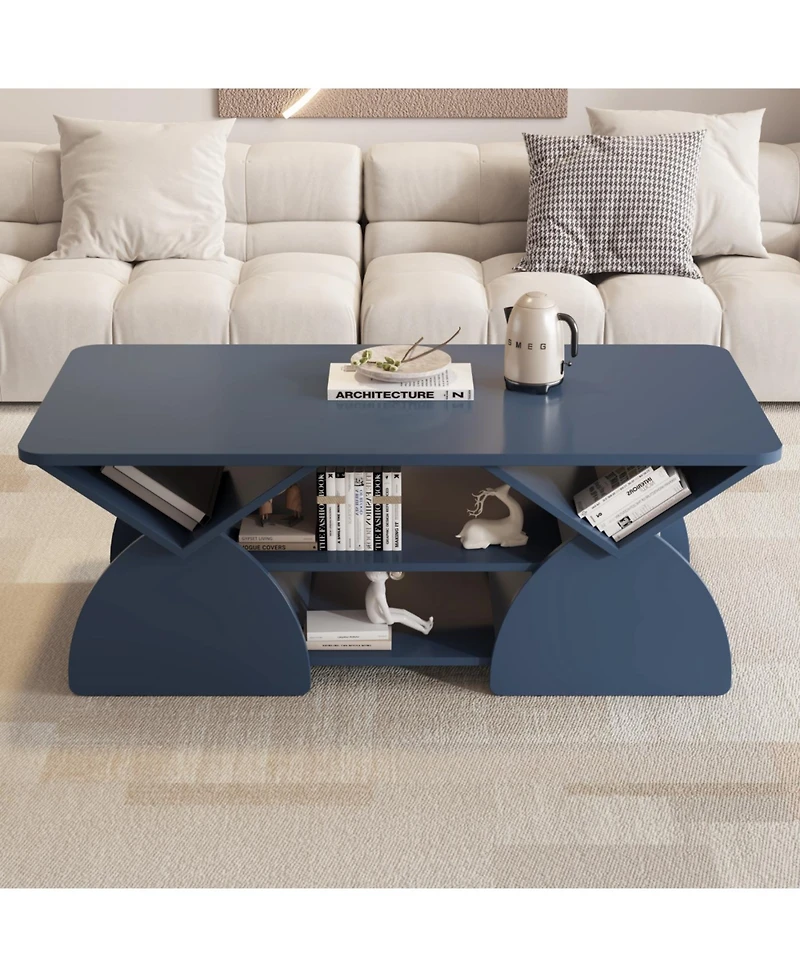 Streamdale Furniture Engineered Wood Rounded Corner Rectangular Coffee Table with Shelves