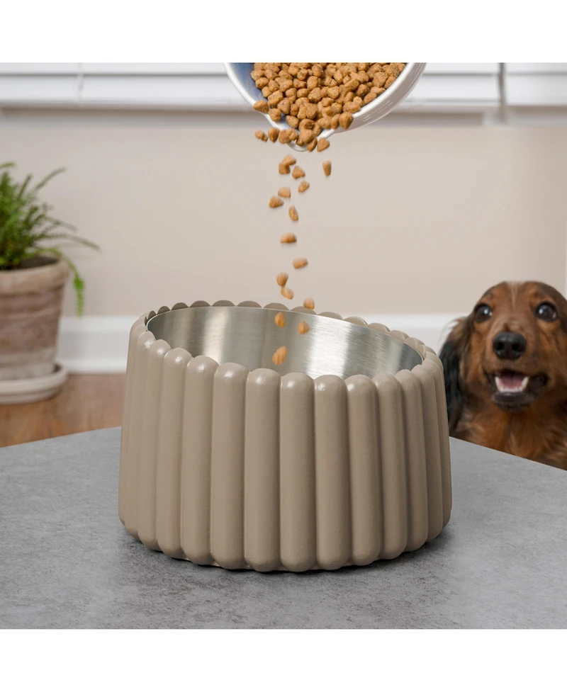 The Licker Store Ripple Ridge Small/Medium Slanted Concrete and Stainless Steel Bowl 16oz (2 Cups) Pet Feeder