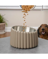 The Licker Store Ripple Ridge Small/Medium Slanted Concrete and Stainless Steel Bowl 16oz (2 Cups) Pet Feeder