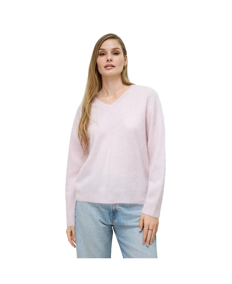 Bellemere New York Women's Brushed Silk Cashmere V-Neck Sweater