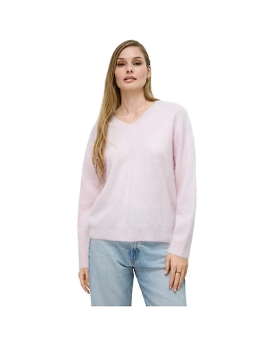 Bellemere New York Women's Brushed Silk Cashmere V-Neck Sweater