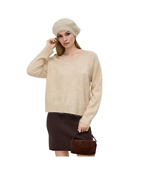 Bellemere New York Women's Brushed Silk Cashmere V-Neck Sweater