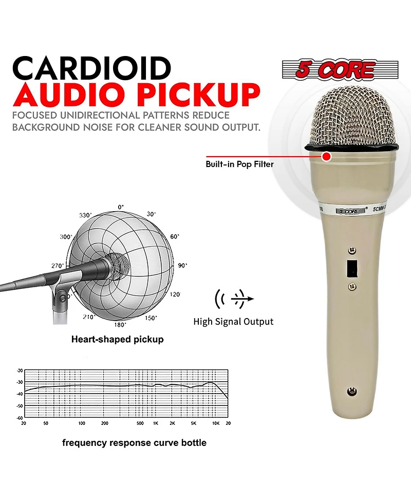 5 Core Xlr Microphone Dynamic Mic Karaoke Singing Studio Mics Handheld Microfono