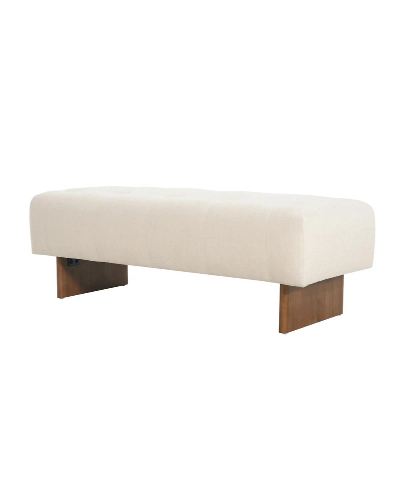 Streamdale Rectangular Tufted Linen Ottoman Bench with Solid Wood Legs, Beige
