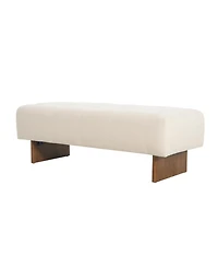 Streamdale Rectangular Tufted Linen Ottoman Bench with Solid Wood Legs, Beige