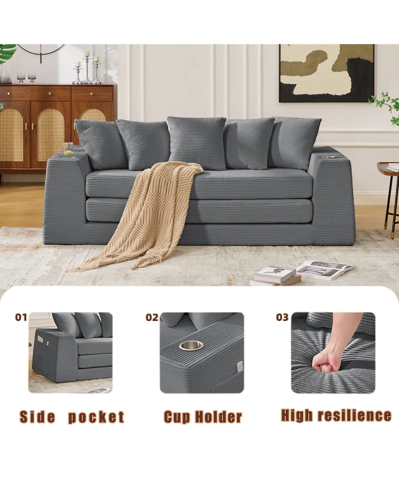 Streamdale Furniture Corduroy Convertible Sofa Bed Loveseat with 5 Pillows