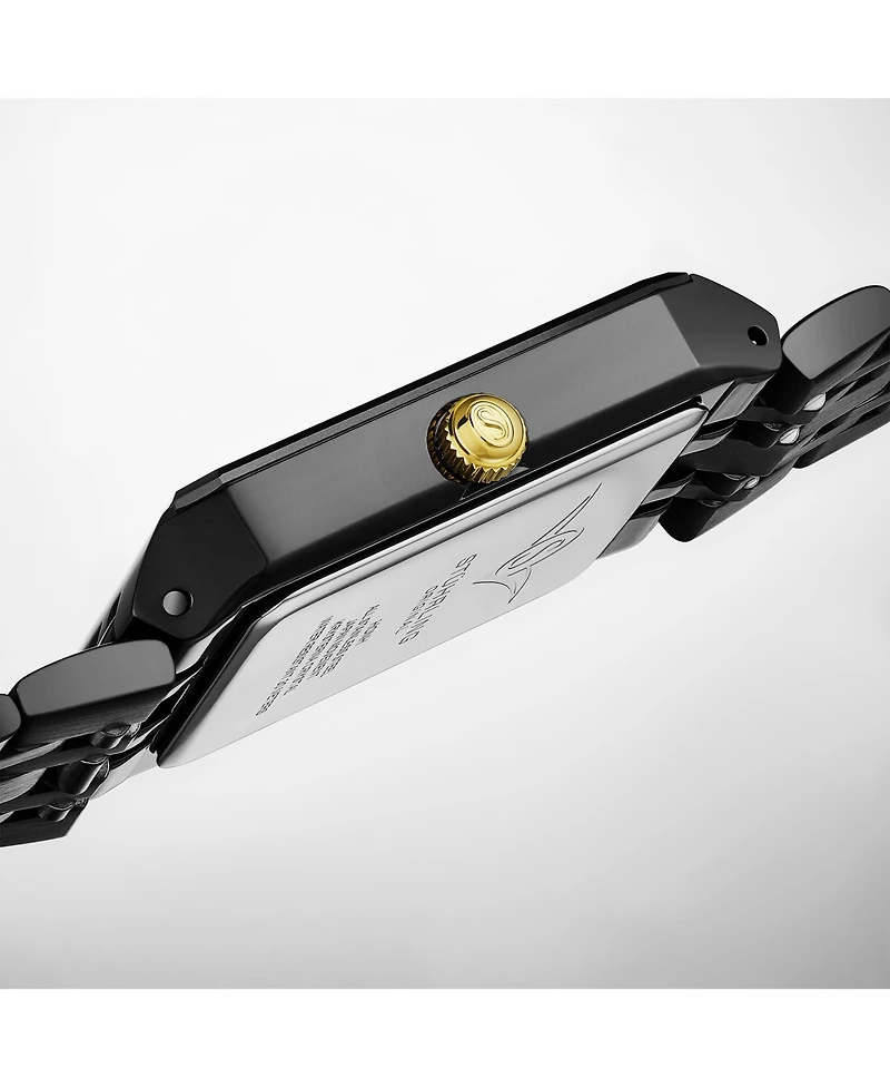 Stuhrling Empire Edge Black Ip Rectangular 4084 Watch – Gold Accents Quartz Date Krysterna Crystal