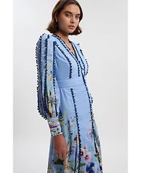 Karen Millen Women's Trailing Floral Woven Plunge Maxi Dress