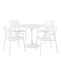 WestinTrends 5-Piece Indoor Outdoor Metal Patio Dining Table Set With Stackable Plastic Patio Arm Chairs