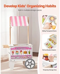 Mecale Kids Ice Cream Cart Pretend Play Toy Set with 20+ Pcs Accessories
