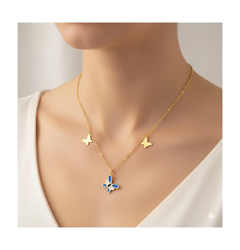 Etoielle Little Girls Enamel and Gold Over Silver Butterfly Necklace