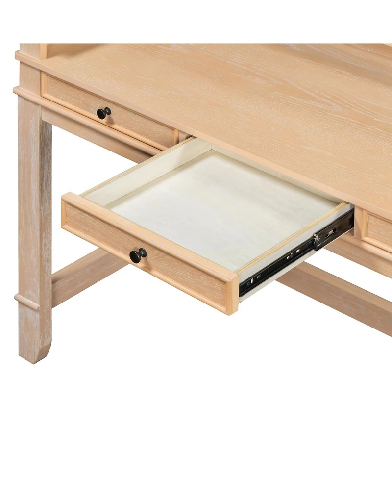 Streamdale Furniture 4-Piece Retro Dining Table Set for 3 with 3 Storage Drawers (Natural